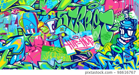 Abstract Urban Graffiti Style Sticker Bombing With Some Street Art Lettering Vector Illustration Background 98616767