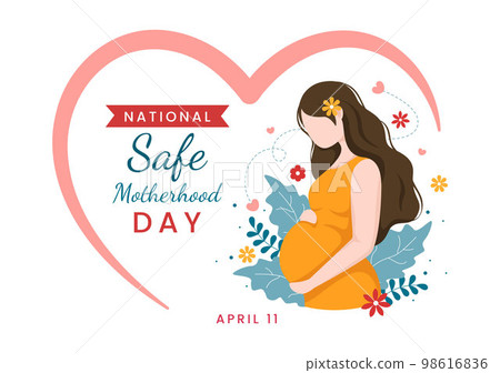 National Safe Motherhood Day on April 1 Illustration with pregnant Mother and Kids for Web Banner or Landing Page in Flat Cartoon Hand Drawn Templates 98616836