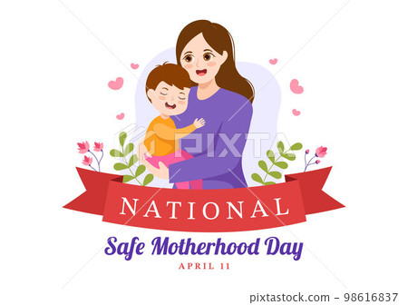 National Safe Motherhood Day on April 1 Illustration with pregnant Mother and Kids for Web Banner or Landing Page in Flat Cartoon Hand Drawn Templates 98616837