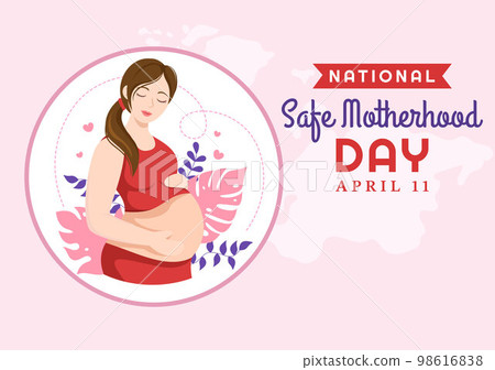 National Safe Motherhood Day on April 1 Illustration with pregnant Mother and Kids for Web Banner or Landing Page in Flat Cartoon Hand Drawn Templates 98616838