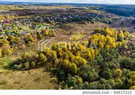 Aerial photography of a picturesque autumn landscape in the countryside 98617222