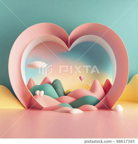 Heart-shaped monument 3DCG rendering "AI-generated image" 98617385