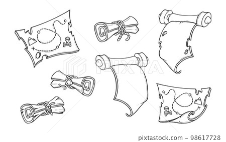 Ancient scrolls and tresure maps. Torn paper scrolls for games. Vector illustration 98617728