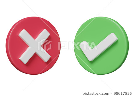 3d cross check mark icon isolated. tick marks symbols concept, 3d render illustration 98617836