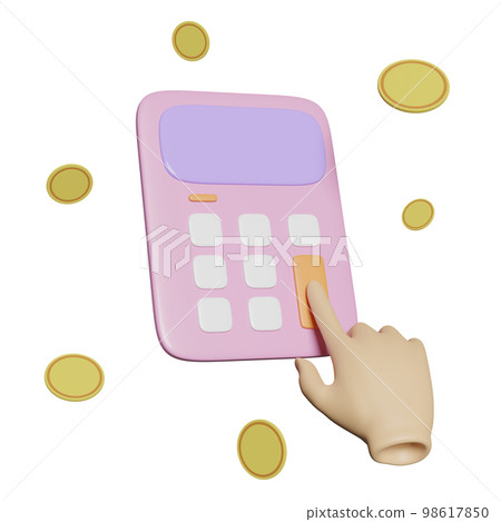 3d hand using pink calculator icon with coins for accounting finance isolated. minimal concept 3d render illustration  98617850