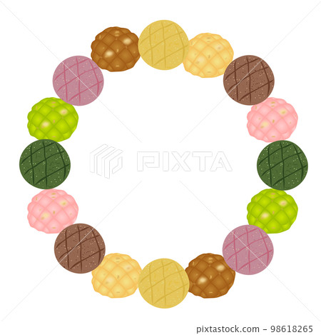 “餅乾和甜瓜麵包”框架中心白色背景圓圈 98618265