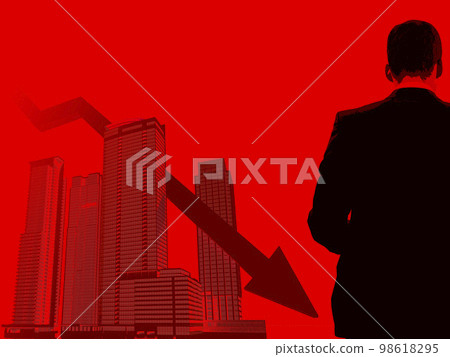 illustration of businessman with declining economic graph illustration of businessman with declining economic graph 98618295