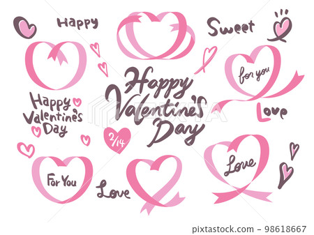Valentine material of ribbon heart and handwritten letters 98618667