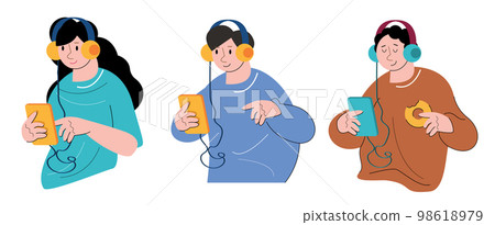 character people listening to music vector illustration 98618979
