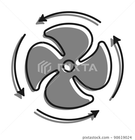 Linear filled with gray color icon. Fan Blades Of Air Conditioner With Rotation Direction Arrows. Maintaining Comfortable Temperature In Summer. Simple black and white vector Isolated O 98619024