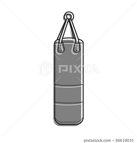 Big Punching Bag For Sports Training filled with gray color icon filled with gray color icon. Training Boxers In Gym. Black And White Vector Big Punching Bag For Sports Training filled with gray color icon filled with gray color icon. Training Boxers In Gym. Black And White Vector 98619035