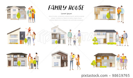 Vector illustration material: house and family, residence, set 98619765
