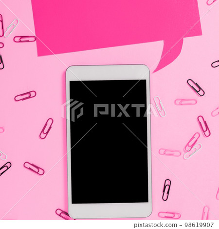 Important Message Presented On Phone On Desk With paperclips, Paper. Crutial Information Shown On Cellphone Screen Placed On Table. New Ideas On Mobile Phone. Important Message Presented On Phone On Desk With paperclips, Paper. Crutial Information Shown On Cellphone Screen Placed On Table. New Ideas On Mobile Phone. 98619907