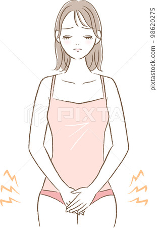 Illustration of a woman suffering from troubles in the delicate zone 98620275