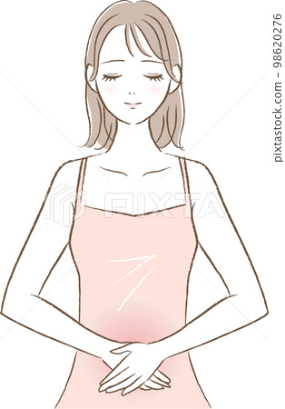 一個女人用溫柔的表情撫摸她的肚子的插圖(溫暖/懷孕) 一個女人用溫柔的表情撫摸她的肚子的插圖(溫暖/懷孕) 98620276