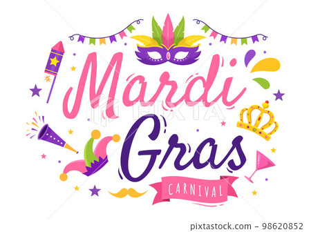 Mardi Gras Carnival Party Illustration with Mask, Feathers and Item Festival for Web Banner or Landing Page in Flat Cartoon Hand Drawn Templates 98620852