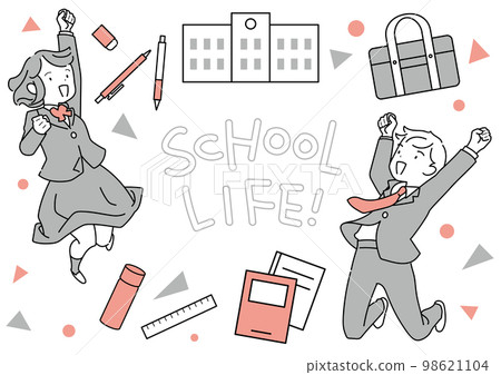 Student life and students jumping in uniform 98621104