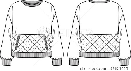 Crewneck Sweatshirt Flat Technical Drawing Illustration Mock-up