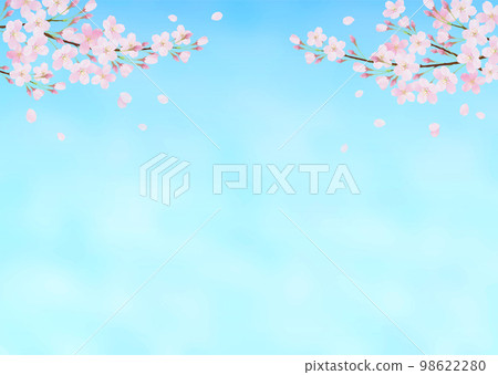 Vector illustration background with blue sky and cherry blossoms watercolor touch 98622280