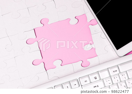 Colored Paper Puzzles Lying On Table. Important Text Written Over Paper. Office Stationery Around School Accessories, Pens, Pensils, Computer Keyboard. Colored Paper Puzzles Lying On Table. Important Text Written Over Paper. Office Stationery Around School Accessories, Pens, Pensils, Computer Keyboard. 98622477