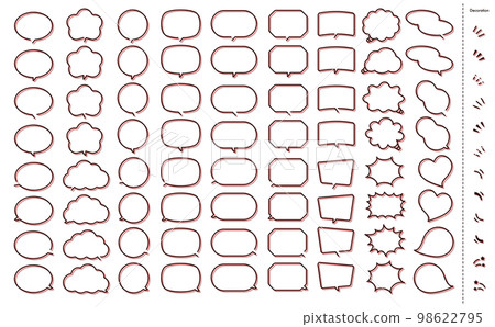 Pop and easy-to-use simple speech bubble set _ pastel color red line _ vector material _ transparent background 98622795