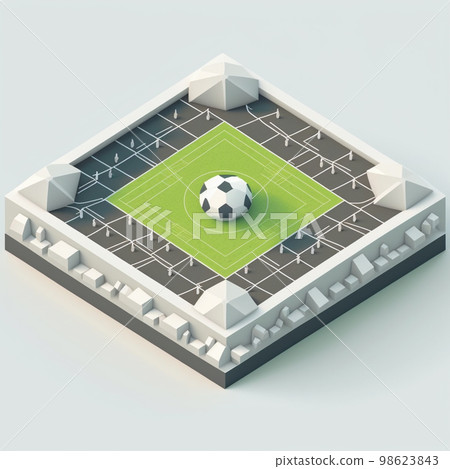 Soccer field area and isolated on background. Green grass of soccer field with pattern and texture in perspective views. 98623843