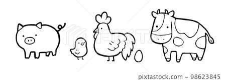 豬、雞和牛的可愛插畫 98623845