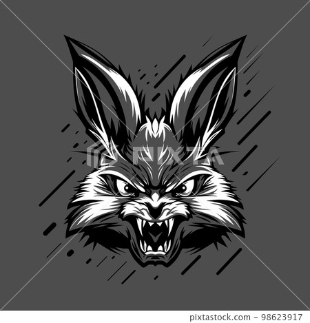 Raging rabbit with burning eyes, black and white logo 98623917