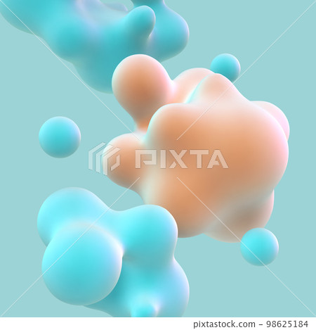 3D floating colored nanoparticles on blue background. 3D floating colored nanoparticles on blue background. 98625184