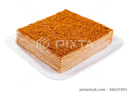Honey cake dessert on white plate 98625993