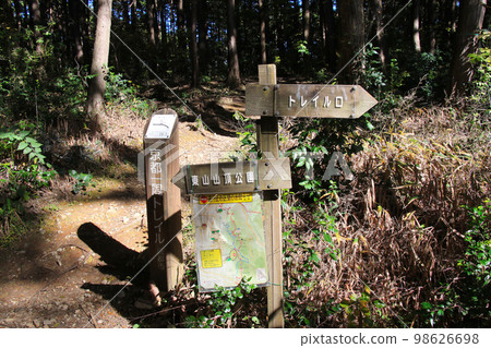 Destination display board on the road leading from Kiyomizu-dera Temple to the Higashiyama Course of the Kyoto Loop Trail 98626698