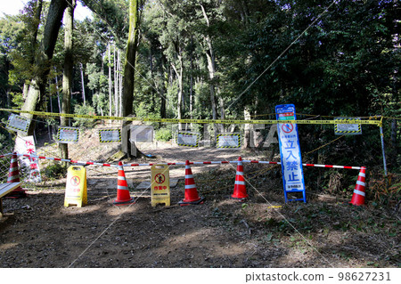 On the way from Kiyomizu-dera in Kyoto to the Higashiyama course of the Kyoto Loop Trail, you will come across a blocked tree due to a fallen tree. 98627231