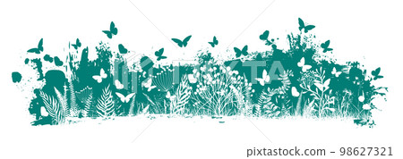 blue grass with butterflies. Vector illustration blue grass with butterflies. Vector illustration 98627321