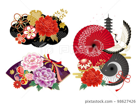 紅黑奢華華麗的日式花紋裝飾套裝 紅黑奢華華麗的日式花紋裝飾套裝 98627426