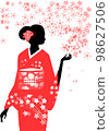 Silhouette of a woman in a kimono and cherry blossoms 98627506