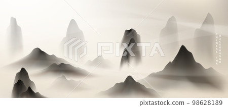 Modern design vector illustration of beautiful Chinese ink landscape painting. 98628189