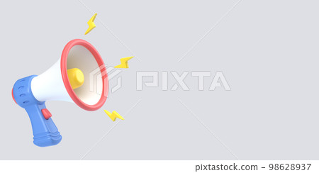3D rendering of a megaphone with lightning bolts. A symbol of news, advertising, marketing with an empty space. Isolated illustration on a gray background. 3D render of realistic plastic loudspeaker 3D rendering of a megaphone with lightning bolts. A symbol of news, advertising, marketing with an empty space. Isolated illustration on a gray background. 3D render of realistic plastic loudspeaker 98628937