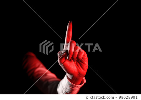 Woman Pointing On Important Messages With One Finger. Businesswoman Having Virtual Reality Eyeglasses And Showing Crutial Informations. 98628991