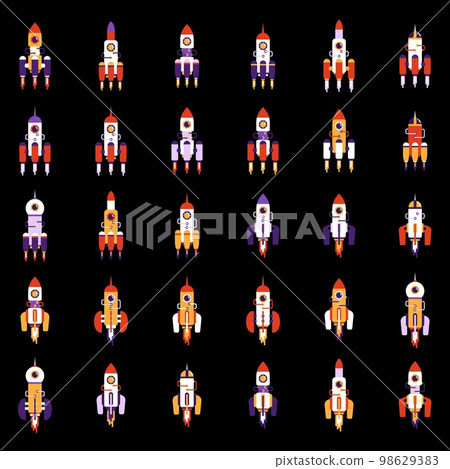 Flying rocket - big cartoon set Flying rocket - big cartoon set 98629383