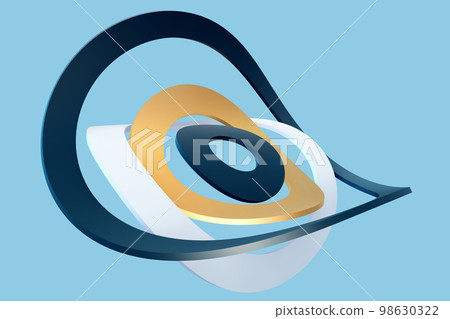 Four curved 3D rings on blue background. Four curved 3D rings on blue background. 98630322