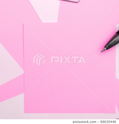 Image with school supplies, colored stickers, notebooks. Pens, pencils, rullers, calculator, keyboard. Assortment office items. Important information written on paper. 98630446
