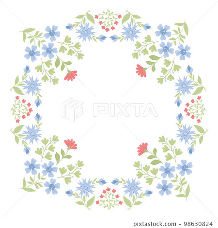 Square floral frame of flowers and leaves. Vector illustration for decor, design, print and napkins, cards and postcard 98630824