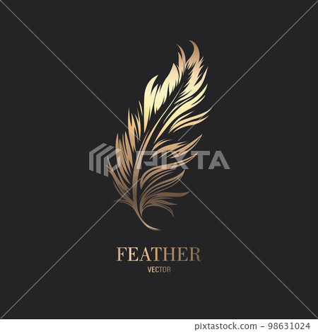 Vector Fluffy Golden Color Feather Logo Icon, Silhouette Feather Closeup Isolated. Design Template of Flamingo, Angel, Bird Feather. Lightness, Freedom Concept Vector Fluffy Golden Color Feather Logo Icon, Silhouette Feather Closeup Isolated. Design Template of Flamingo, Angel, Bird Feather. Lightness, Freedom Concept 98631024