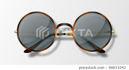 Vector 3d Realistic Round Frame Glasses Icon Isolated. Leopard Color Frame. Transparent Black Sunglasses for Women and Men, Accessory. Optics, Lens, Vintage, Trendy Glasses. Top View 98631042