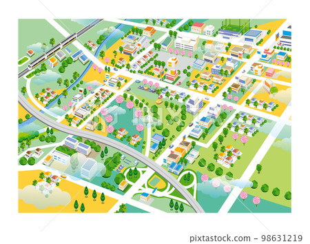 Beautiful cityscape and living scenery. Creating a city where people can live brightly and the nature and housing blend together. Beautiful cityscape and living scenery. Creating a city where people can live brightly and the nature and housing blend together. 98631219