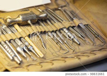 Antique medical instrument in a special case. 98631661