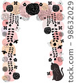 Scandinavian rose and black cat hand drawn frame 98632029