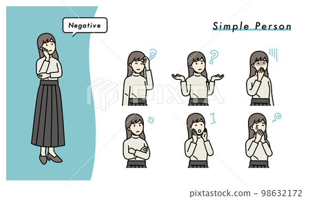 Simple female negative facial expression set illustration material 98632172