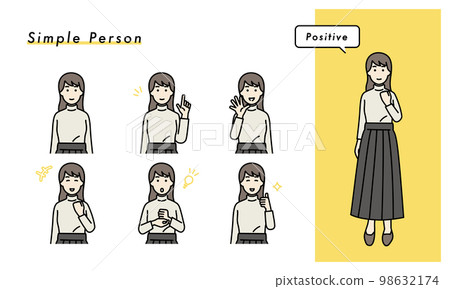 簡單的女人積極的面部表情集插圖素材 98632174