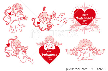 丘比特剪貼畫素材集情人節紅色底 98632653